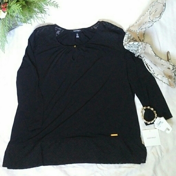 Ellen Tracy Tops - Ellen Tracy 3/4 Sleeve Black Keyhole Top NWT